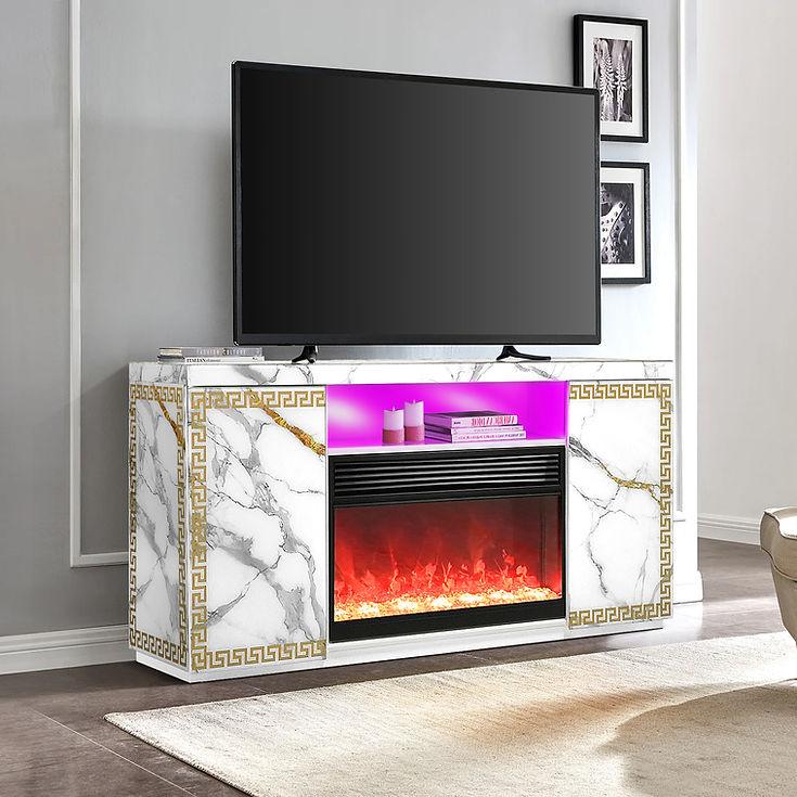 Versa White TV Stand with Fireplace by New Era Innovations at Eve Furniture