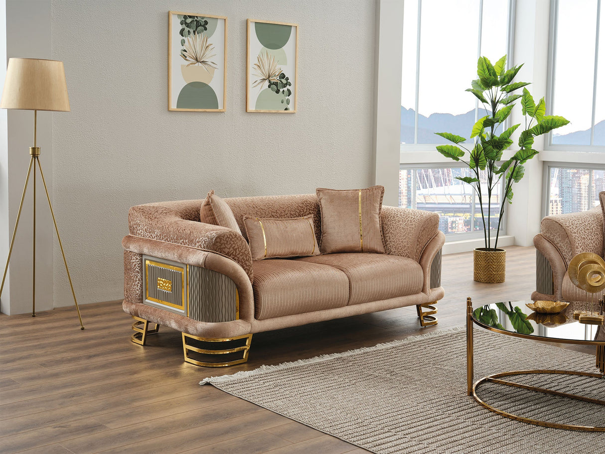 Versace 3-pieces (Sofa & Loveseat & Chair) Livingroom Set Beige by Furnia at Eve Furniture