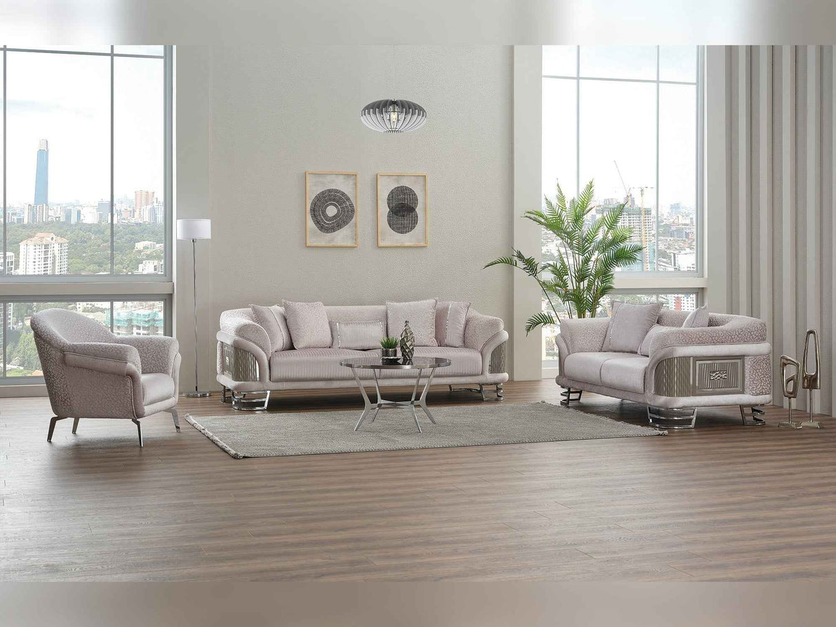 Versace 3-pieces (Sofa & Loveseat & Chair) Livingroom Set in Light Grey