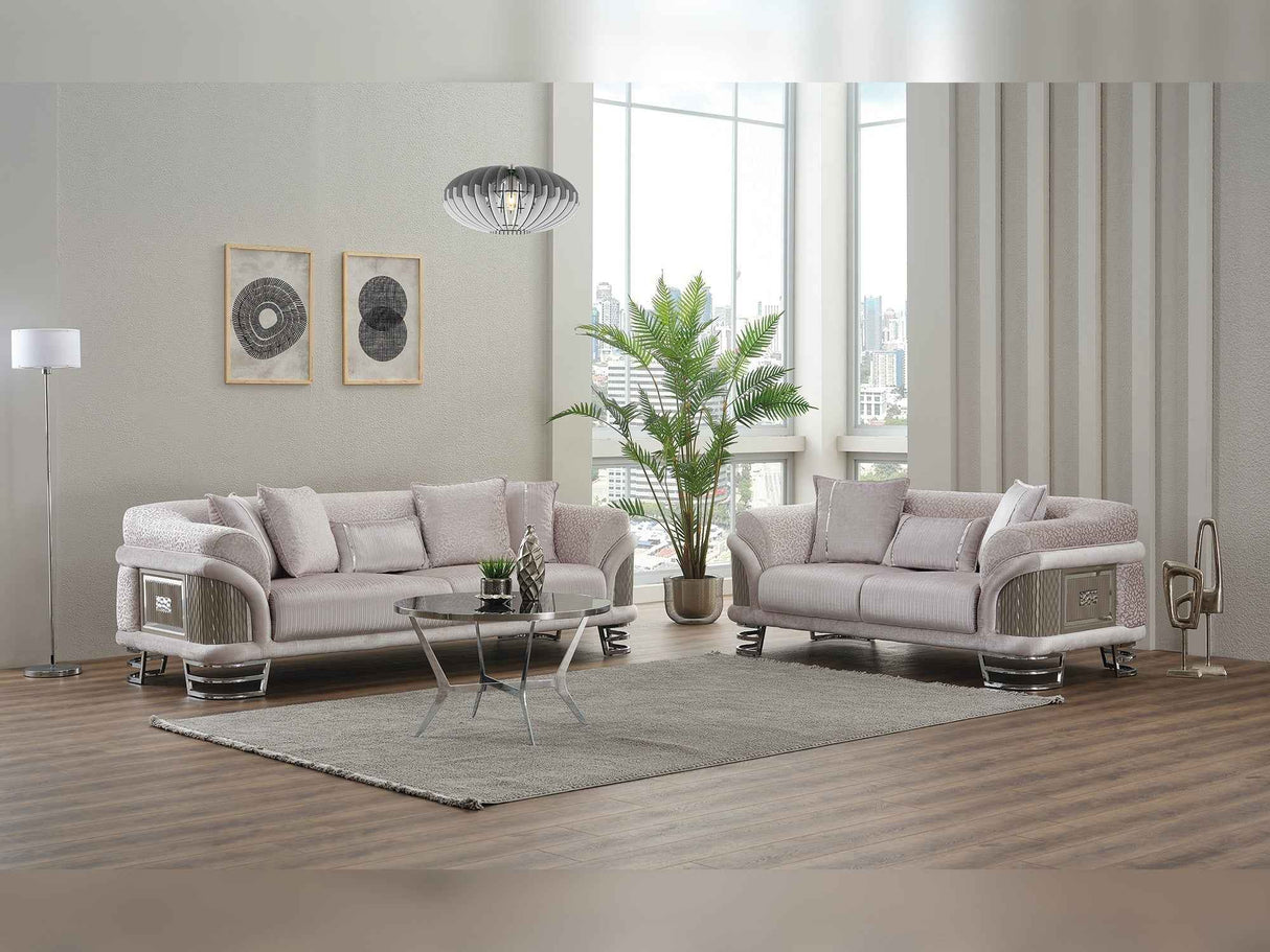 Versace 3-pieces (Sofa & Loveseat & Chair) Livingroom Set in Light Grey