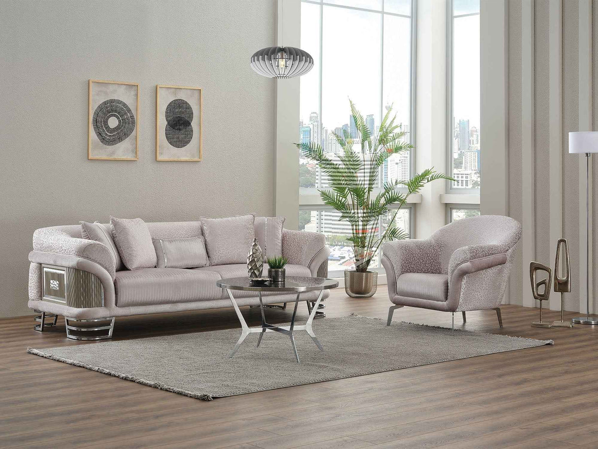 Versace 3-pieces (Sofa & Loveseat & Chair) Livingroom Set in Light Grey