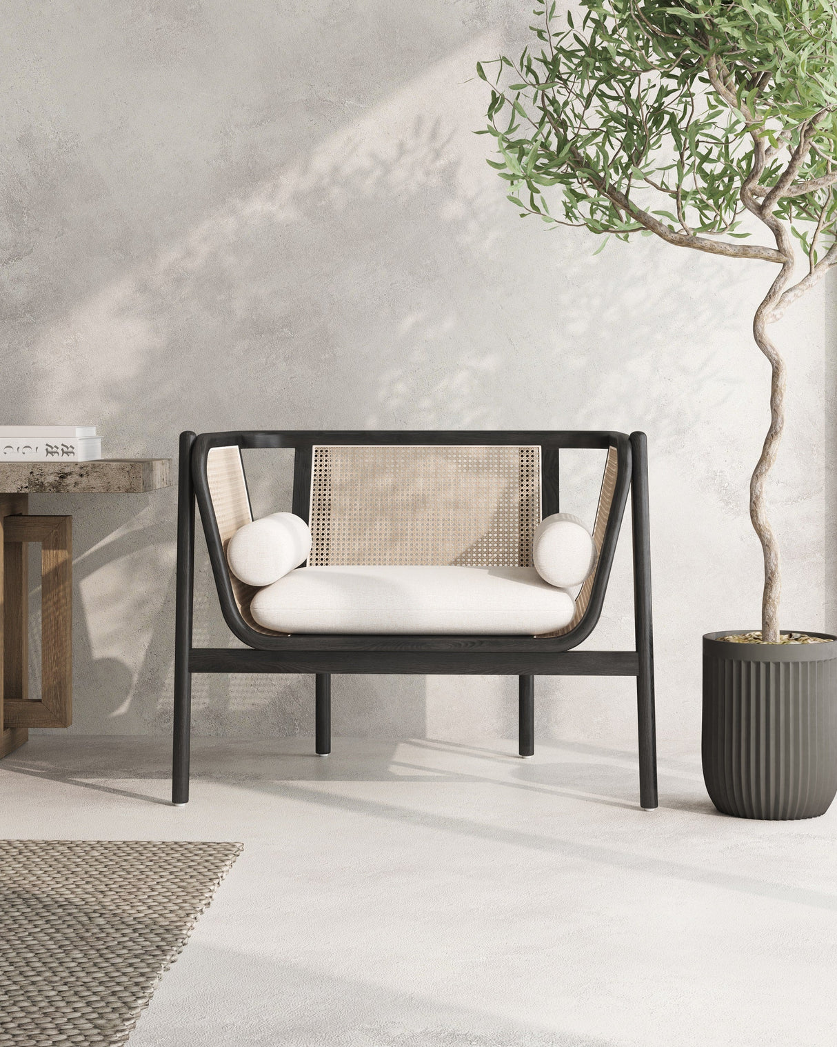 Versailles Accent Chair in Black, Natural Cane and Cream by Manhattan Comfort at Eve Furniture