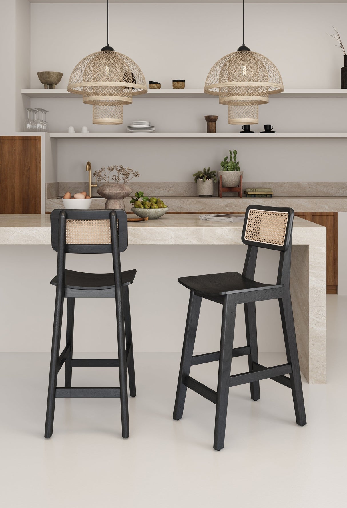 Versailles Counter Stool in Black and Natural Cane (set of 2) by Manhattan Comfort at Eve Furniture
