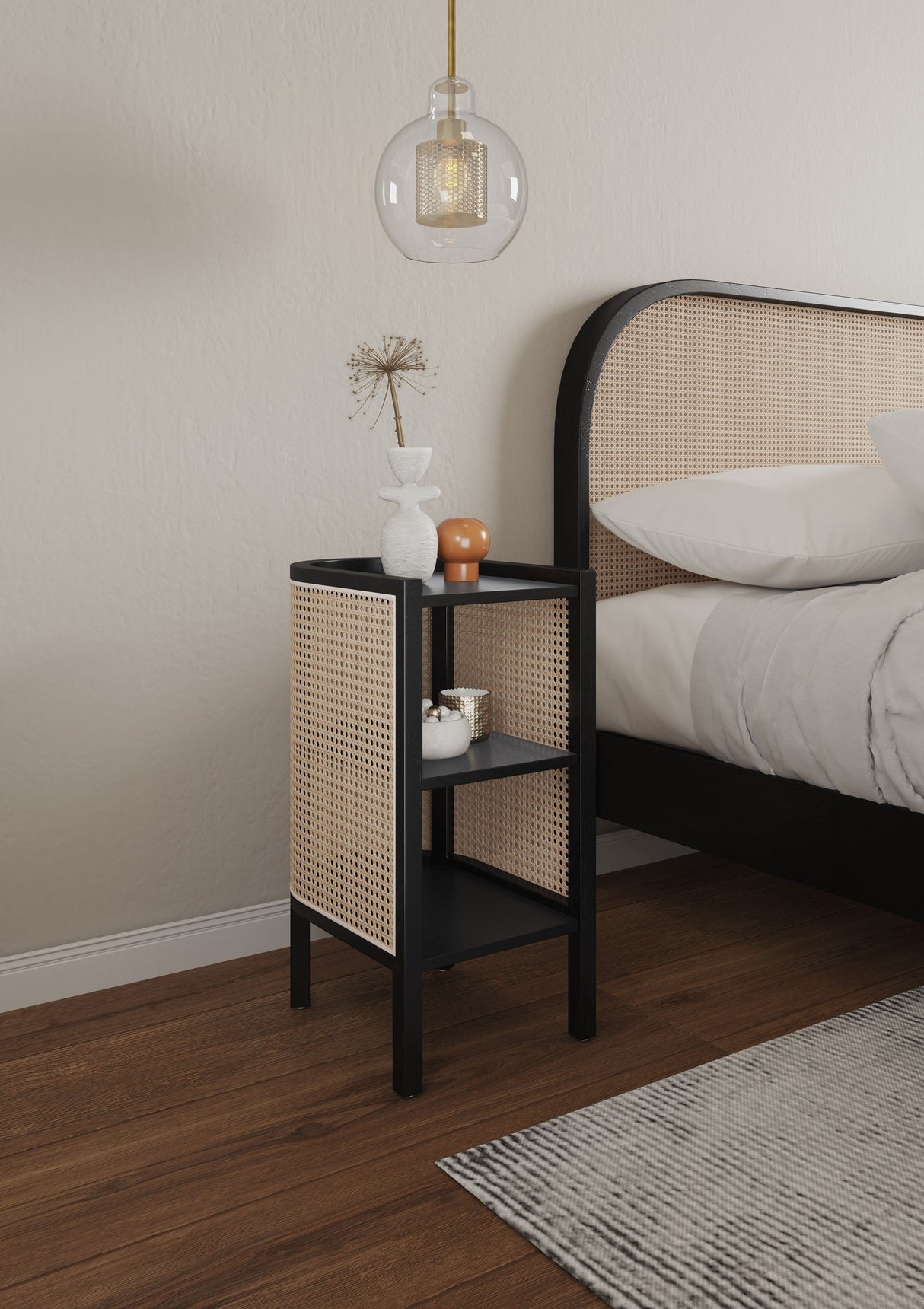 Versailles End Table in Black and Natural Cane by Manhattan Comfort at Eve Furniture