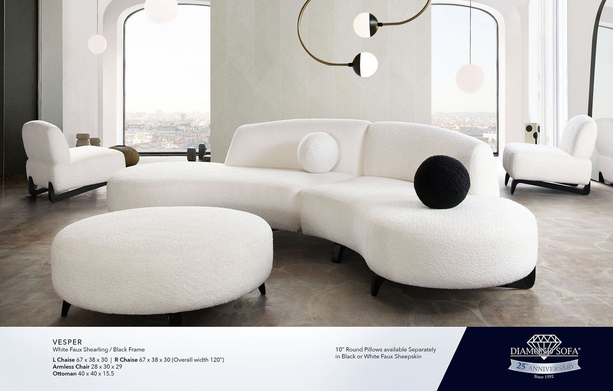 Vesper White/Black Faux Shearling 3-Pc Sectional by Diamond Sofa at Eve Furniture