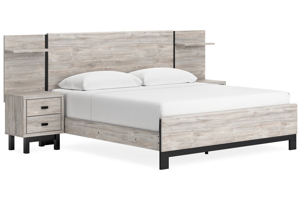 Vessalli Gray King Panel Bed with 2 Nightstands by Ashley at Eve Furniture