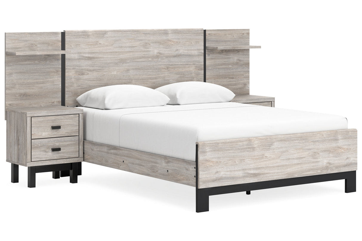 Vessalli Gray Queen Panel Bed with 2 Nightstand by Ashley at Eve Furniture