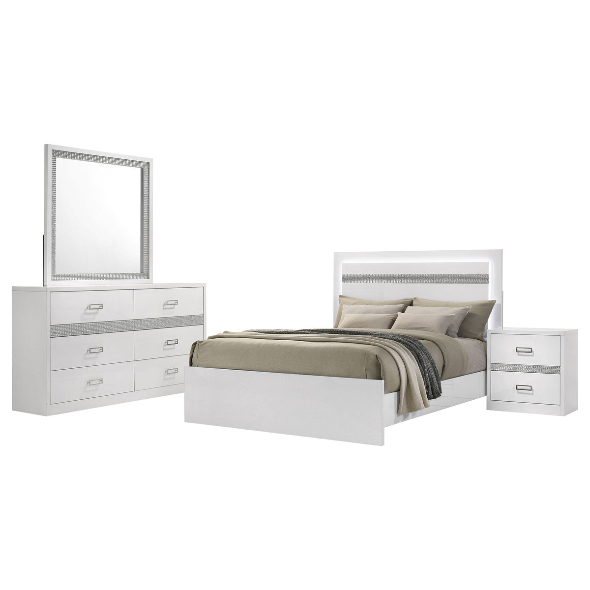 Viana White High Gloss 4-Piece Touch-Control LED Queen Bedroom Set by Coaster at Eve Furniture