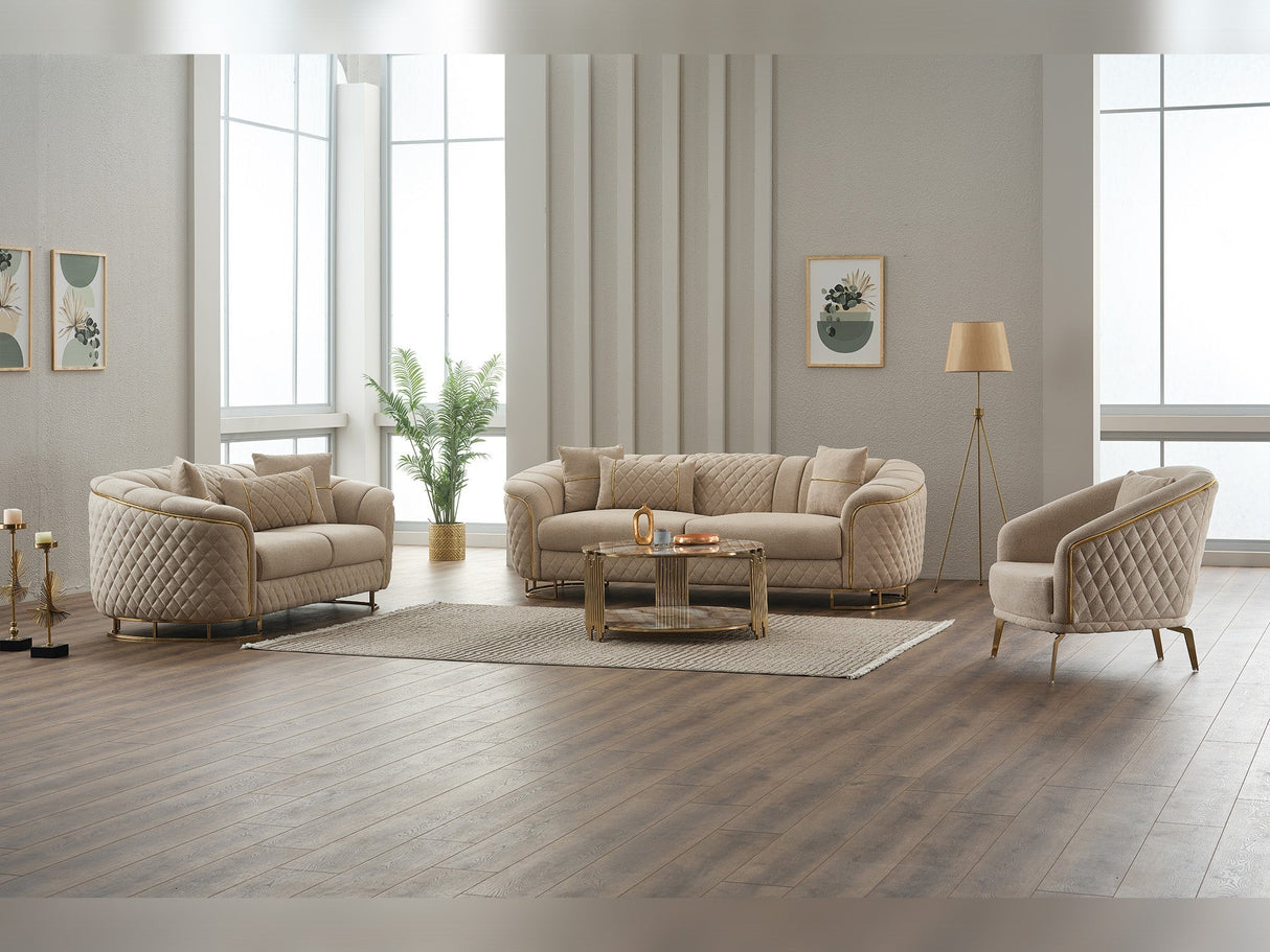 Victoria 3-pieces Living Room Set in Cream by Furnia at Eve Furniture