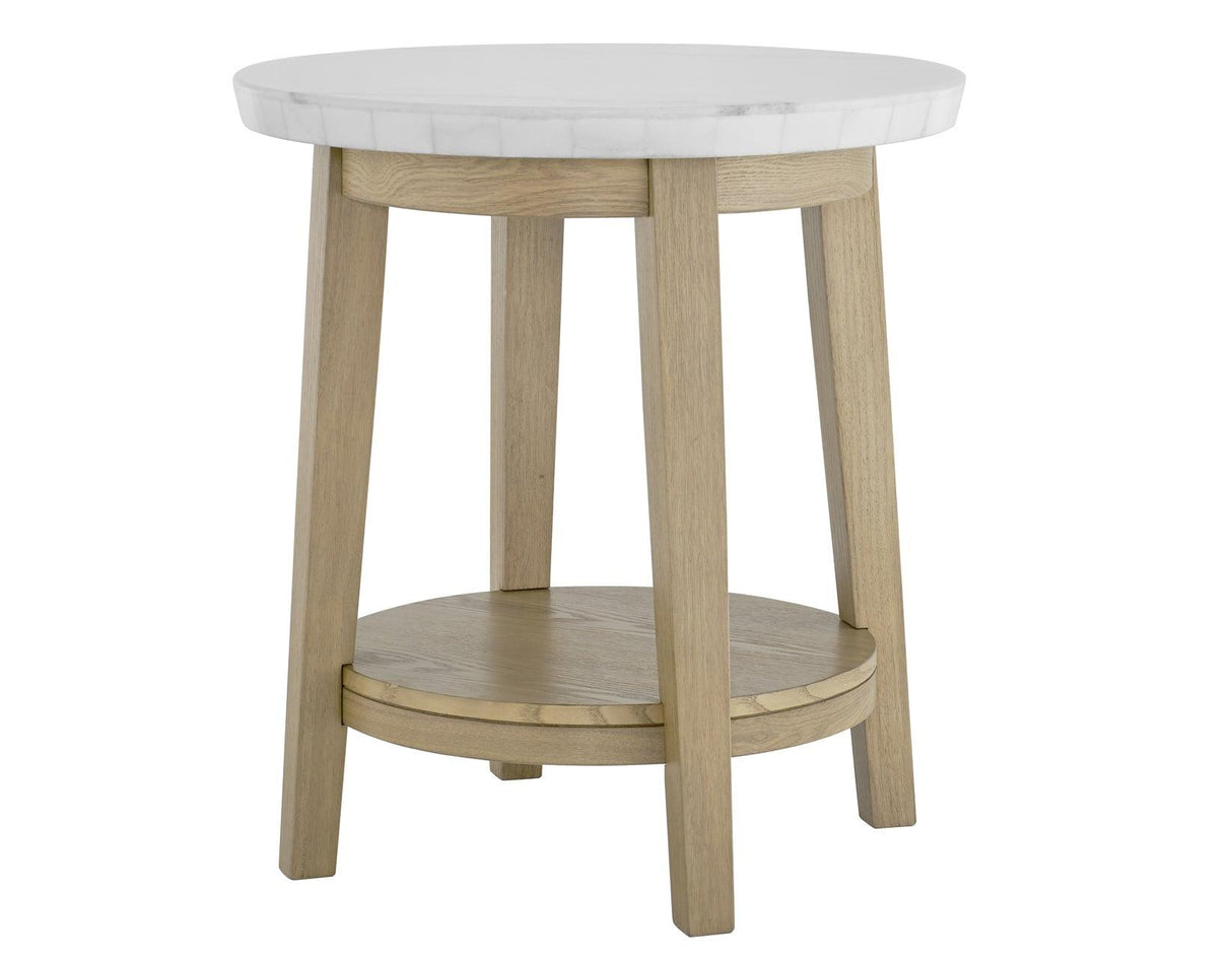 Vida 22″ Round White Marble Top End Table by Steve Silver at Eve Furniture