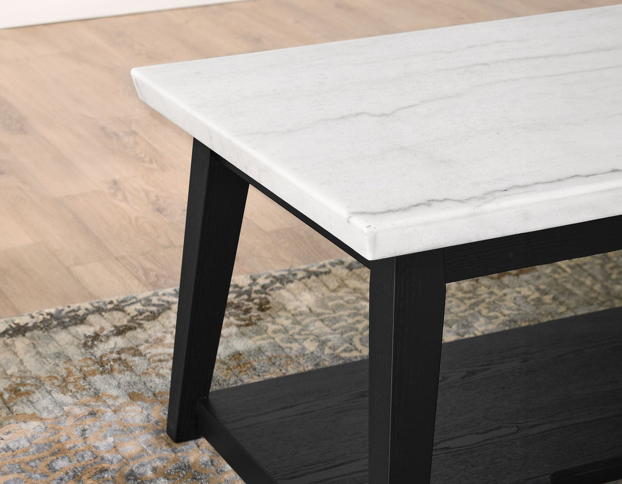 Vida Black Cocktail Table, White Marble Top, Castered by Steve Silver at Eve Furniture