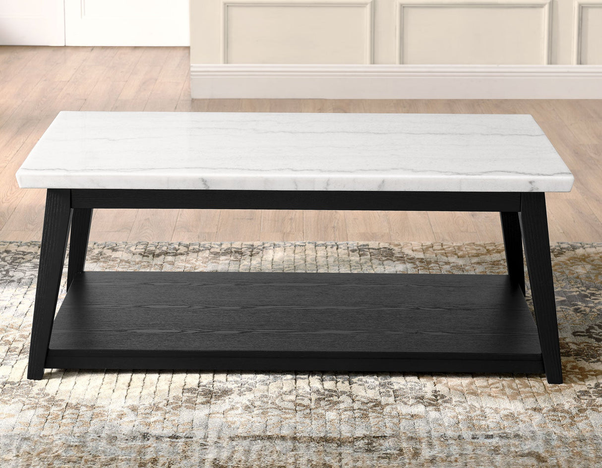 Vida Black Cocktail Table, White Marble Top, Castered by Steve Silver at Eve Furniture