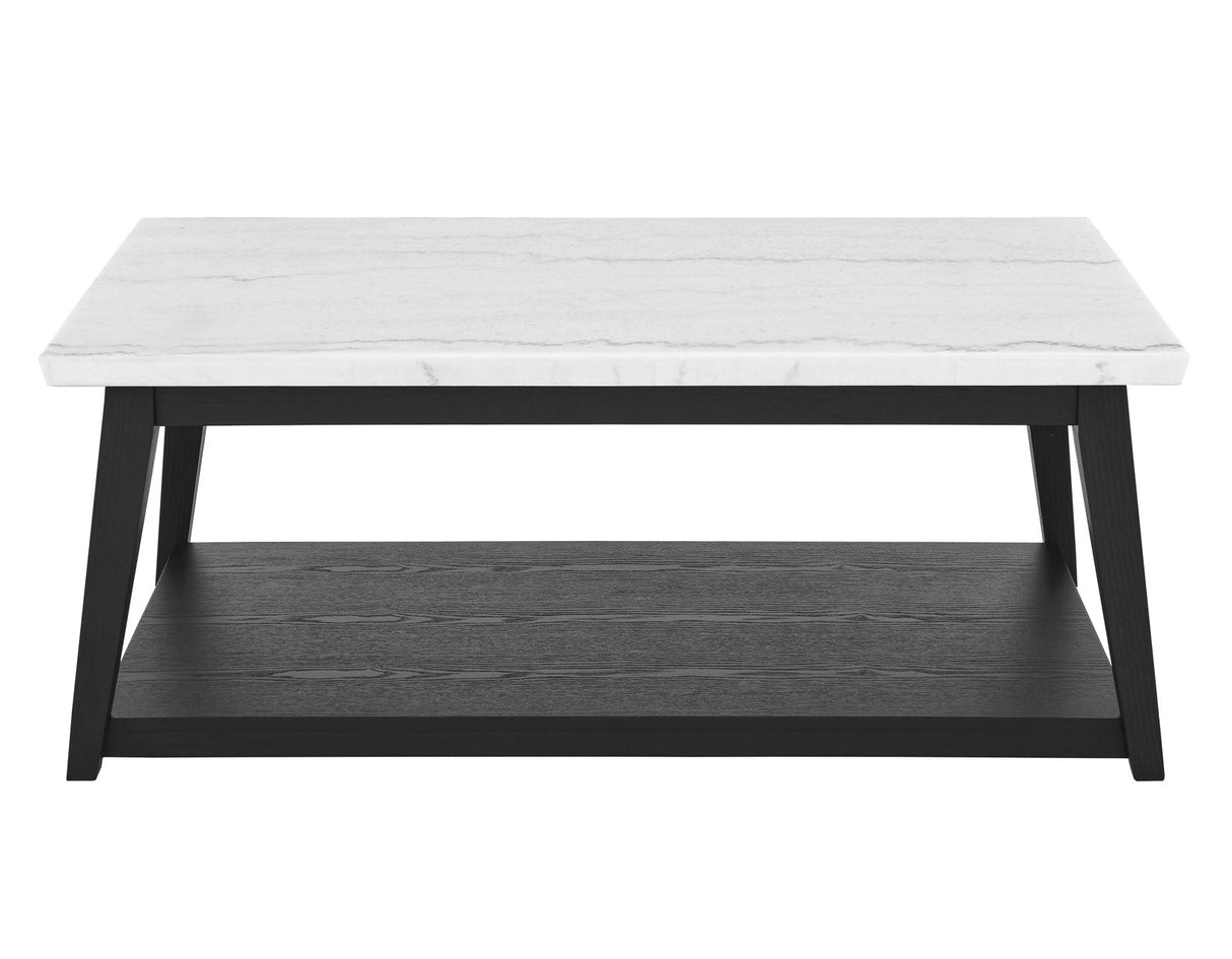 Vida Black Cocktail Table, White Marble Top, Castered by Steve Silver at Eve Furniture