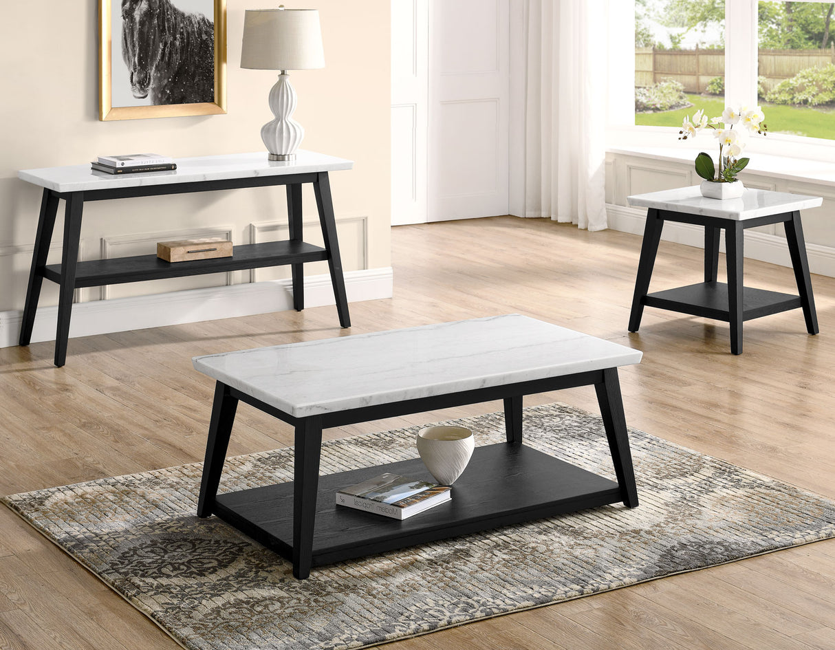 Vida Black Cocktail Table, White Marble Top, Castered by Steve Silver at Eve Furniture