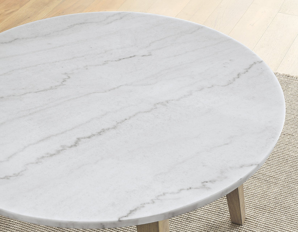 Vida Burnished Blonde/Gray Round Marble Top Dining Room Set by Steve Silver at Eve Furniture