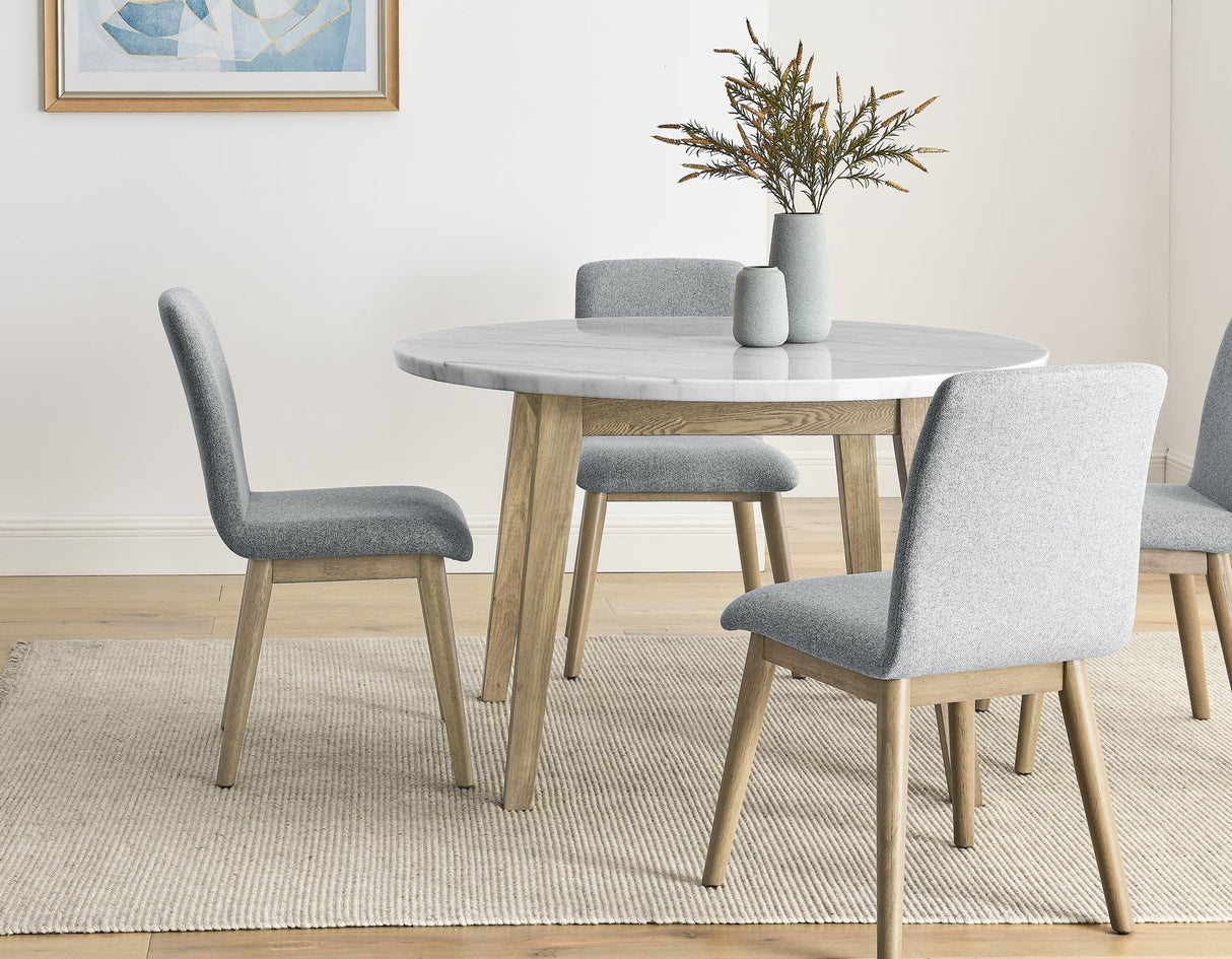 Vida Burnished Blonde/Gray Round Marble Top Dining Room Set by Steve Silver at Eve Furniture