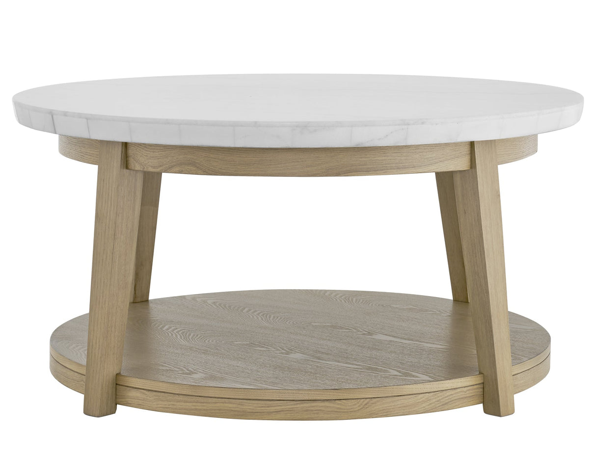 Vida Round 36″ White Marble Top Cocktail Table with Casters by Steve Silver at Eve Furniture