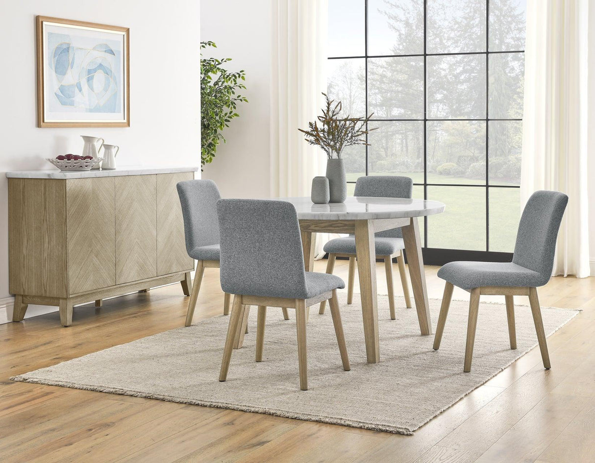 Vida 48″ Round White Marble Dining Table by Steve Silver at Eve Furniture