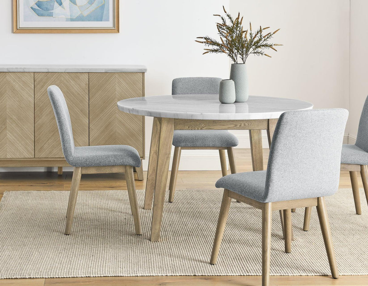 Vida 48″ Round White Marble Dining Table by Steve Silver at Eve Furniture