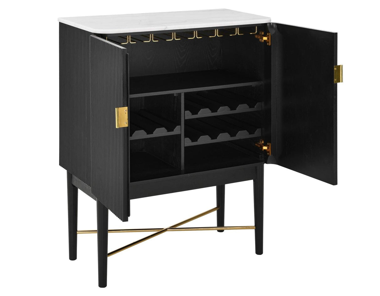 Vida Marble Top WIne Cabinet, Black Finish by Steve Silver at Eve Furniture