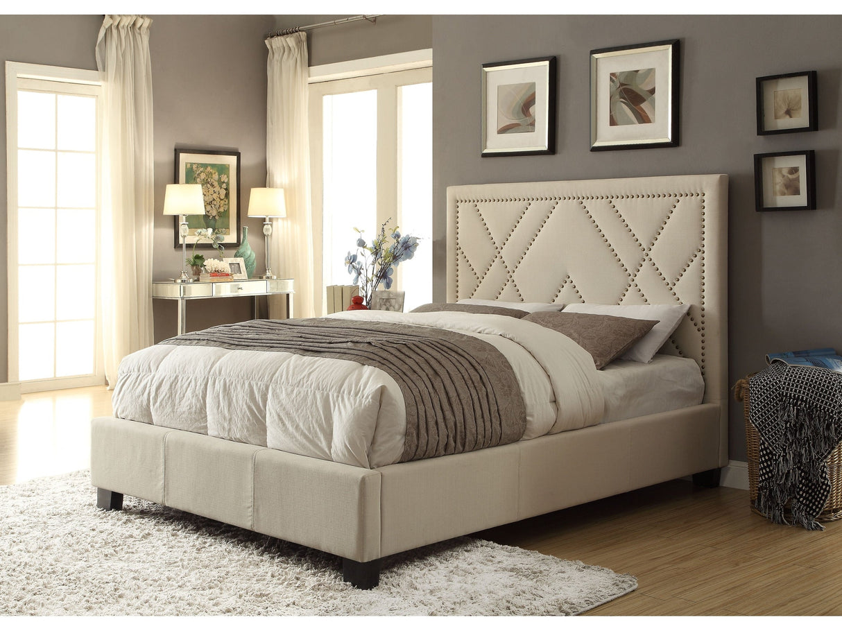 Vienne Nailhead Upholstered Full Platform Storage Bed in Powder by Modus Furniture at Eve Furniture