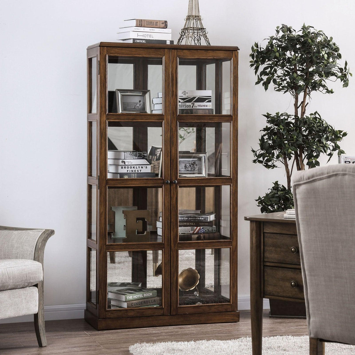Vilas Oak Curio Cabinet by Furniture of America at Eve Furniture