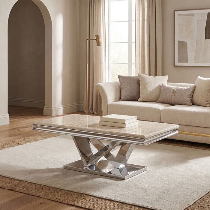 Villarsglane Chrome/Beige Coffee Table by Furniture of America at Eve Furniture