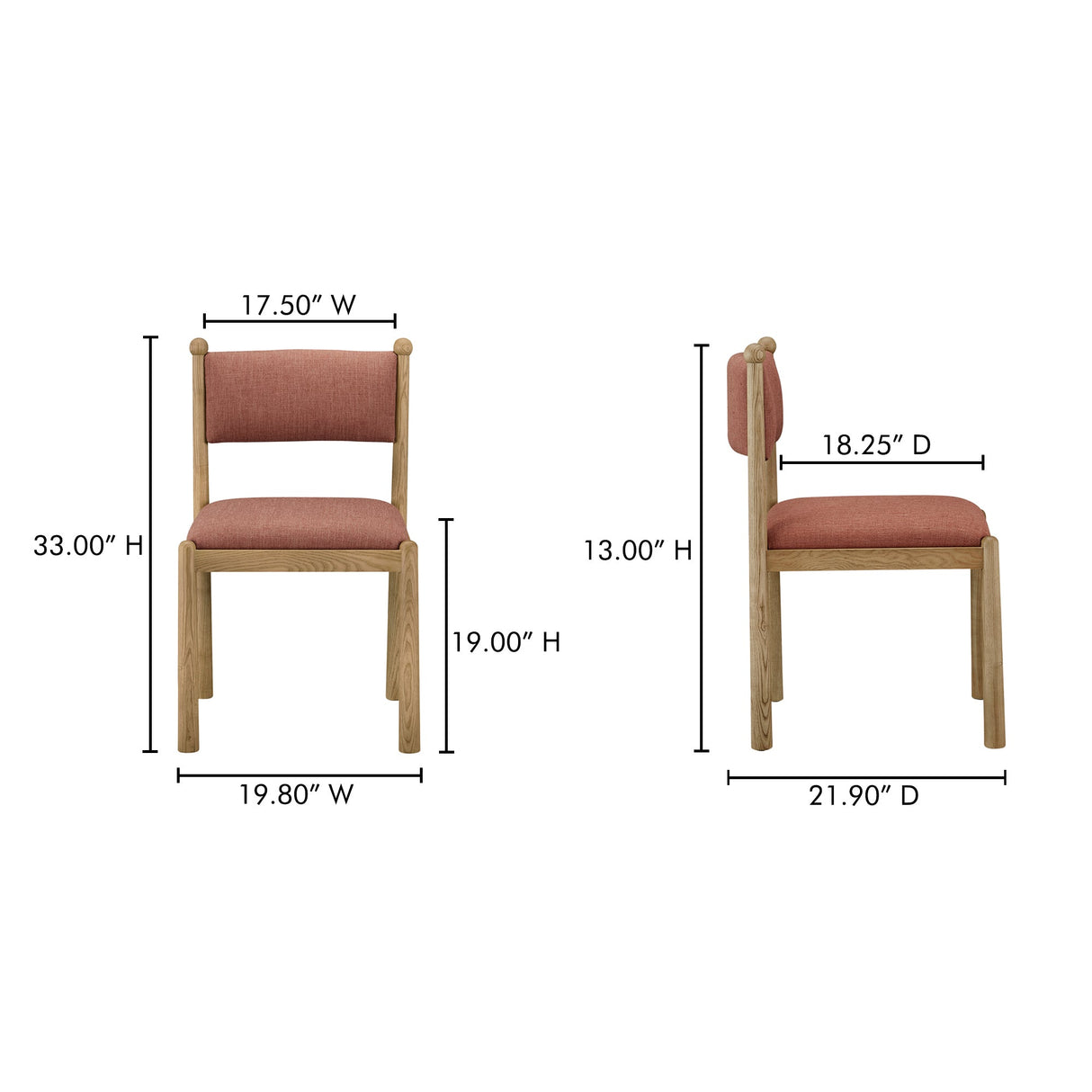 Villetta Deep Pink/Oak Stained Dining Chair (Set of 2) by Moe's Home at Eve Furniture