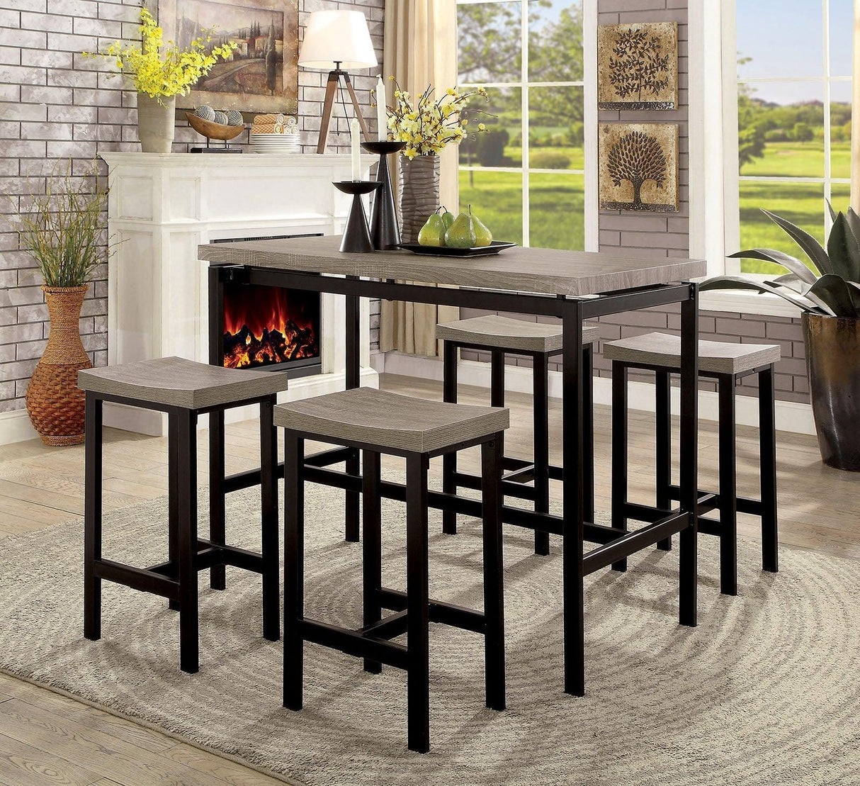 Vilvoorde Gray/Black 5 Pc. Counter Ht. Table Set by Furniture of America at Eve Furniture