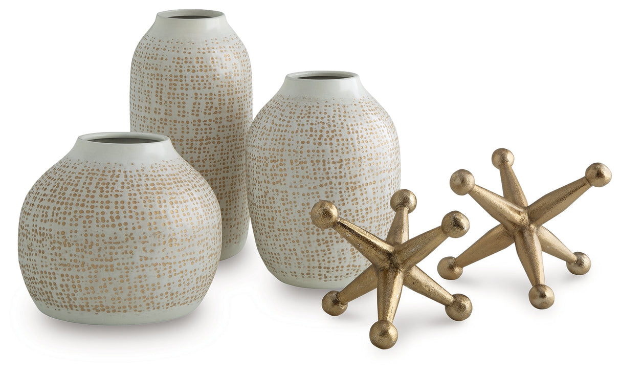 Vinburn White/Gold Finish Accessory Set (Set of 5) by Ashley at Eve Furniture