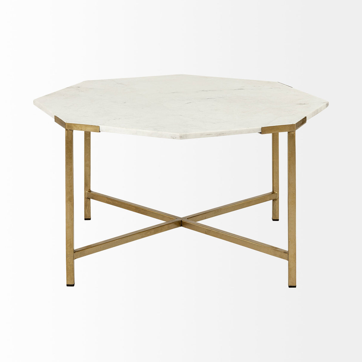 Vincent 33" Octagonal White Marble Tabletop w/ Gold Metal Base Coffee Table by Mercana at Eve Furniture