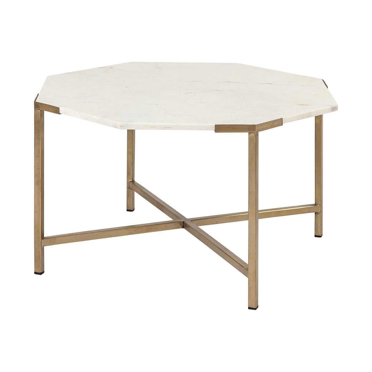 Vincent Octagonal White Marble Tabletop w/ Gold Metal Base Coffee Table by Mercana at Eve Furniture