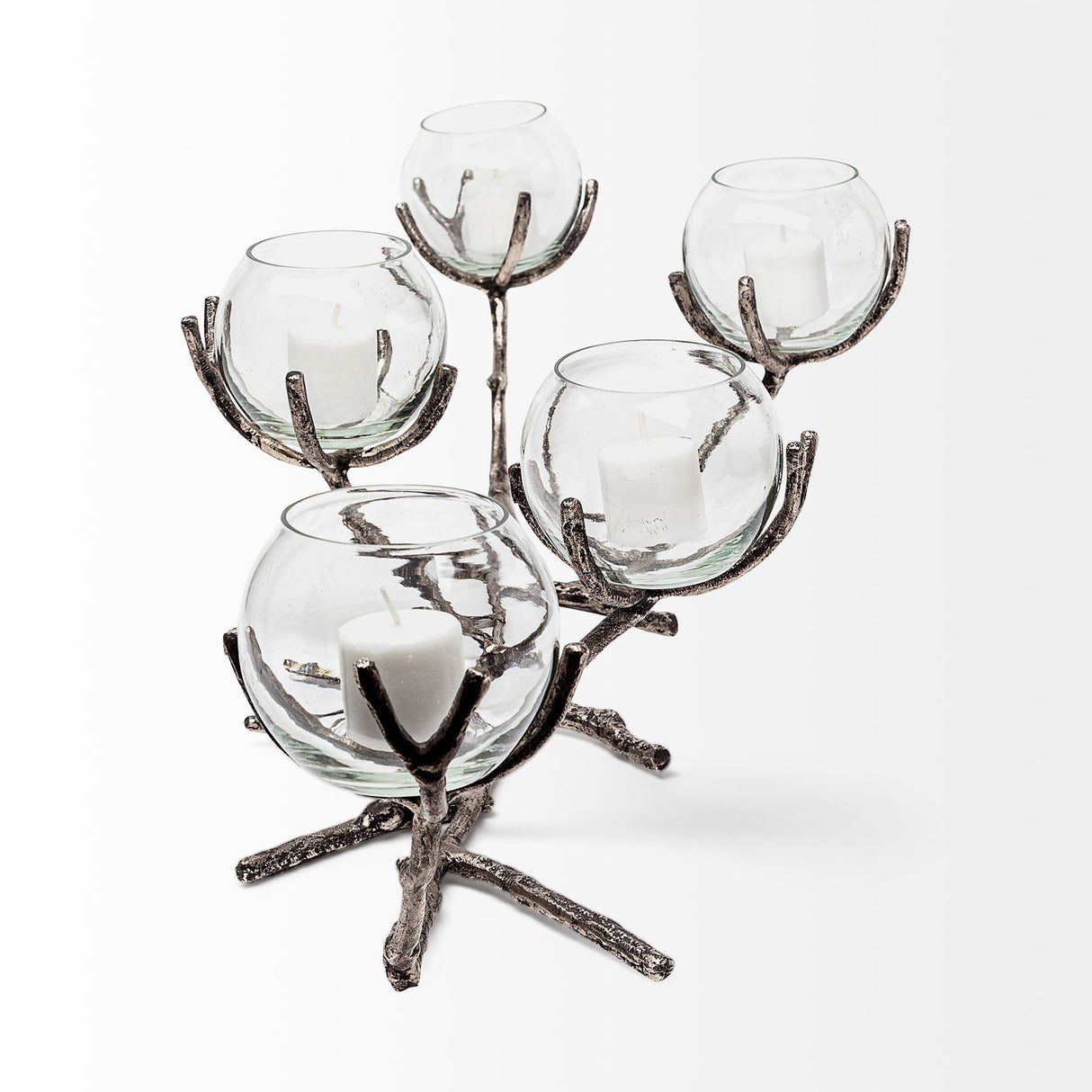 Vine I Distressed Silver Metal Creeper Five Candle Table Candle Holder by Mercana at Eve Furniture