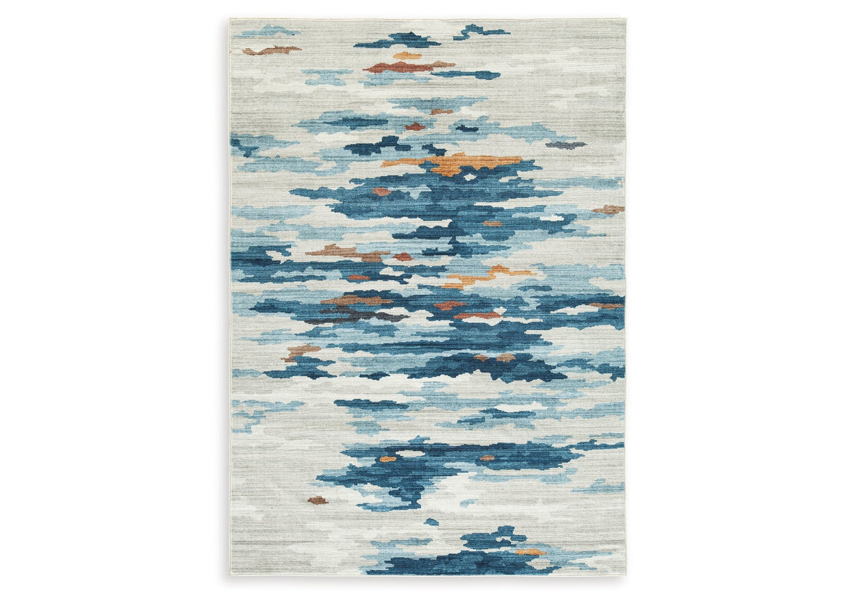 Vinlett Cream/Blue/Brown Washable Large Rug by Ashley at Eve Furniture