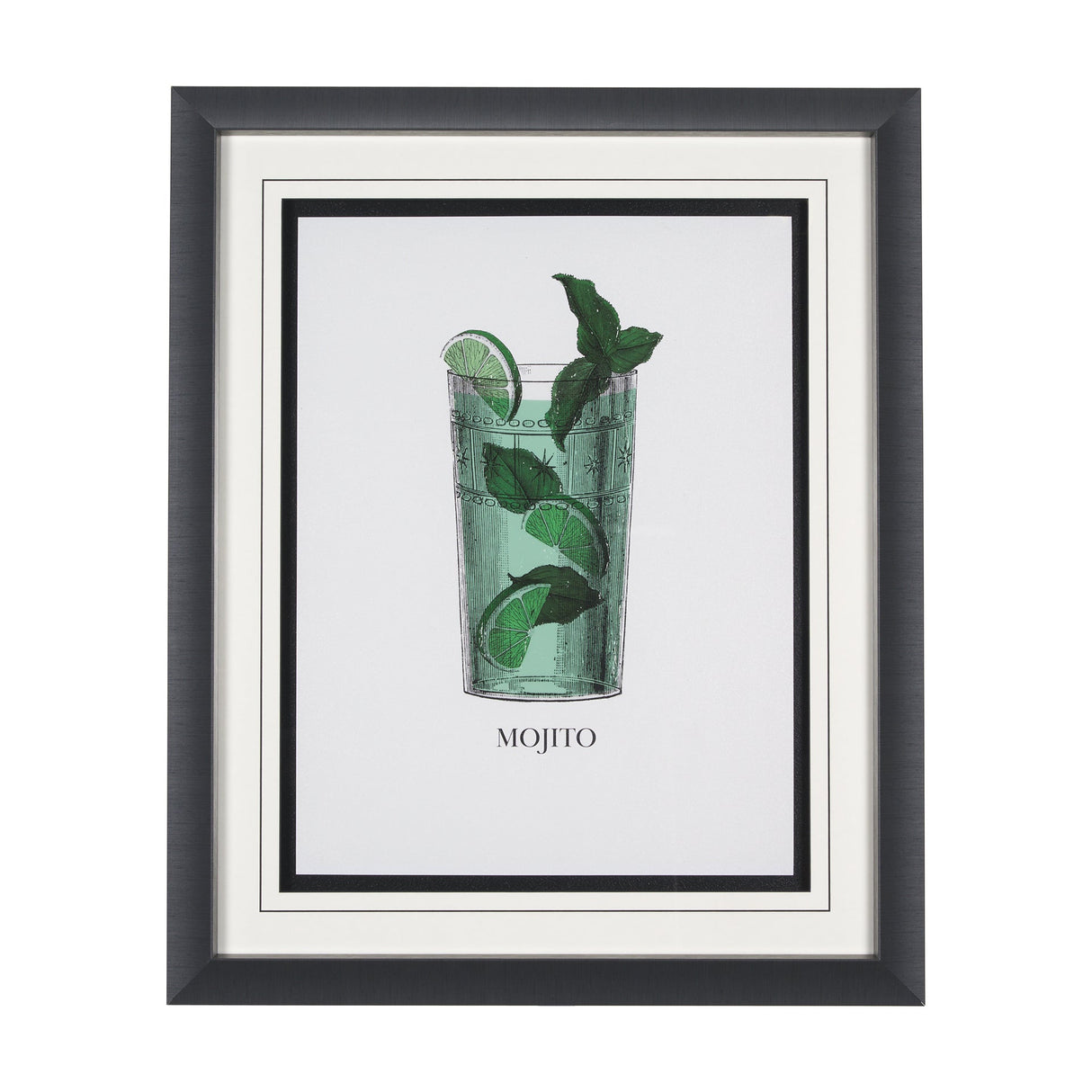 Vintage Cocktails-Mojito by Gwen Aspell Hand Embelished Textured Framed Art Print Matted under Glass by Mercana at Eve Furniture
