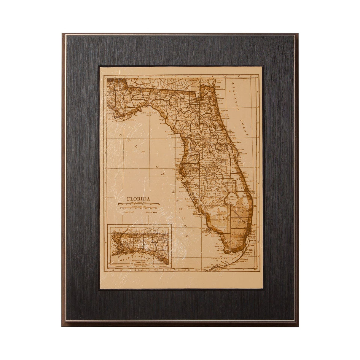 Vintage Florida Map by Mercana Studio a Hand Embellished Textured Framed Art Print by Mercana at Eve Furniture