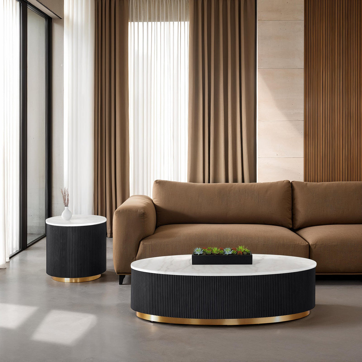 Virden Black/White/Gold Oval Cocktail Table by Furniture of America at Eve Furniture