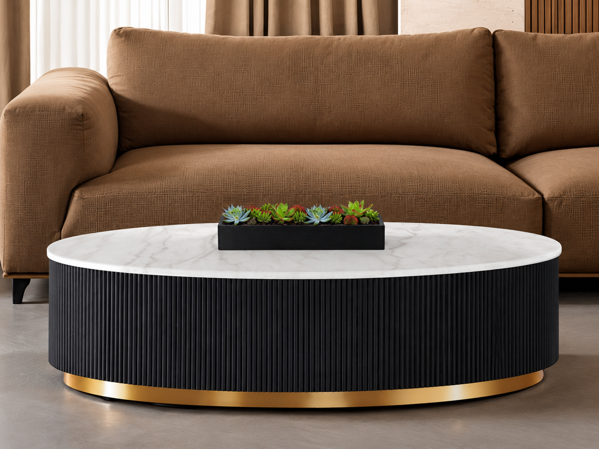 Virden Black/White/Gold Oval Cocktail Table by Furniture of America at Eve Furniture