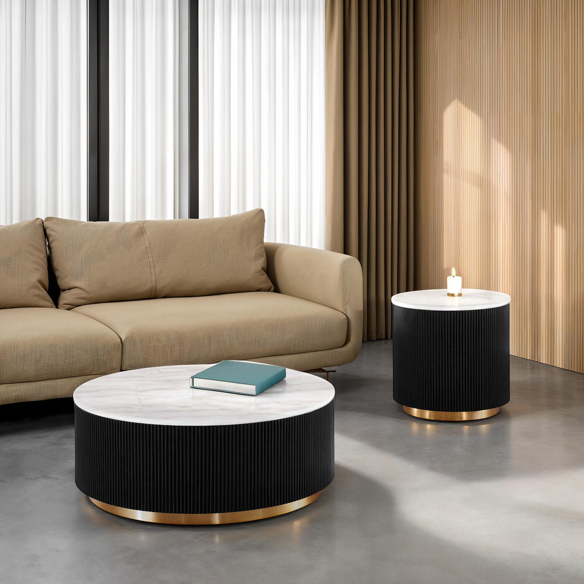 Virden Black/White/Gold Round End Table
