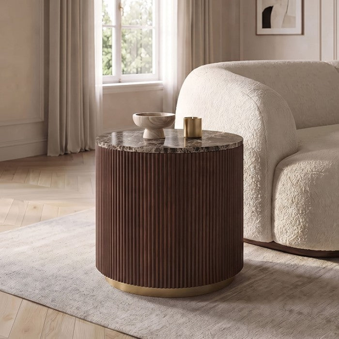 Virden Dark Brown Round End Table by Furniture of America at Eve Furniture