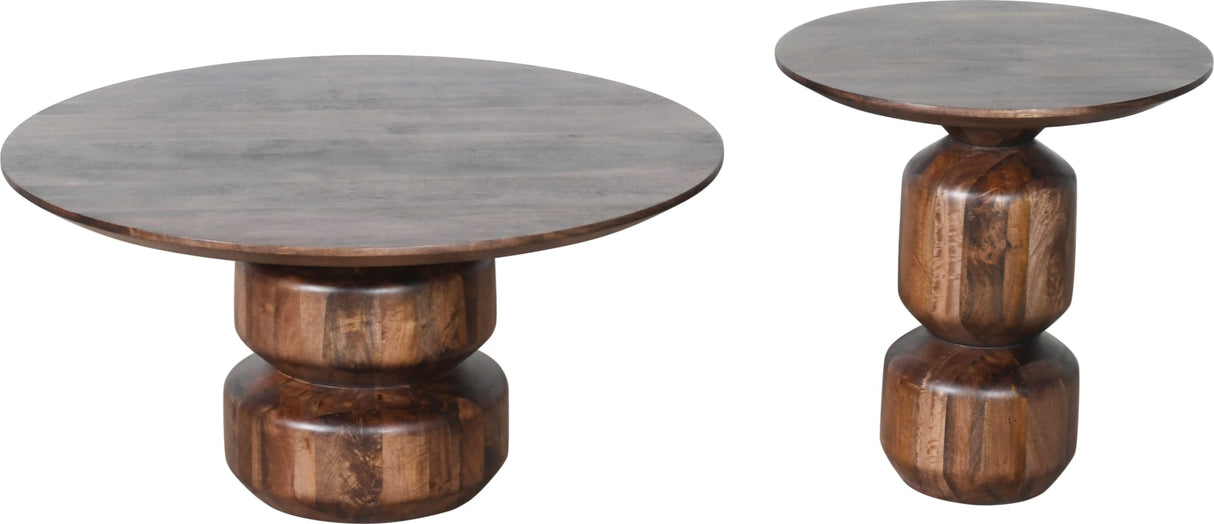 Virton Smoked Brown Solid Wood Round Coffee Table by Modus Furniture at Eve Furniture