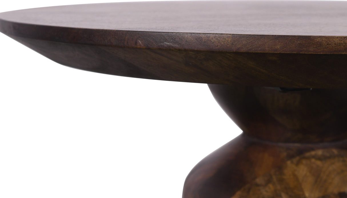 Virton Smoked Brown Solid Wood Round End Table by Modus Furniture at Eve Furniture