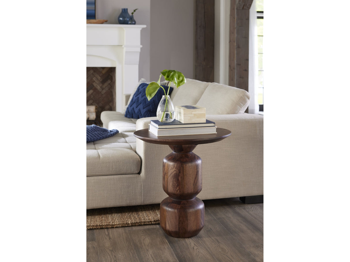 Virton Smoked Brown Solid Wood Round End Table by Modus Furniture at Eve Furniture