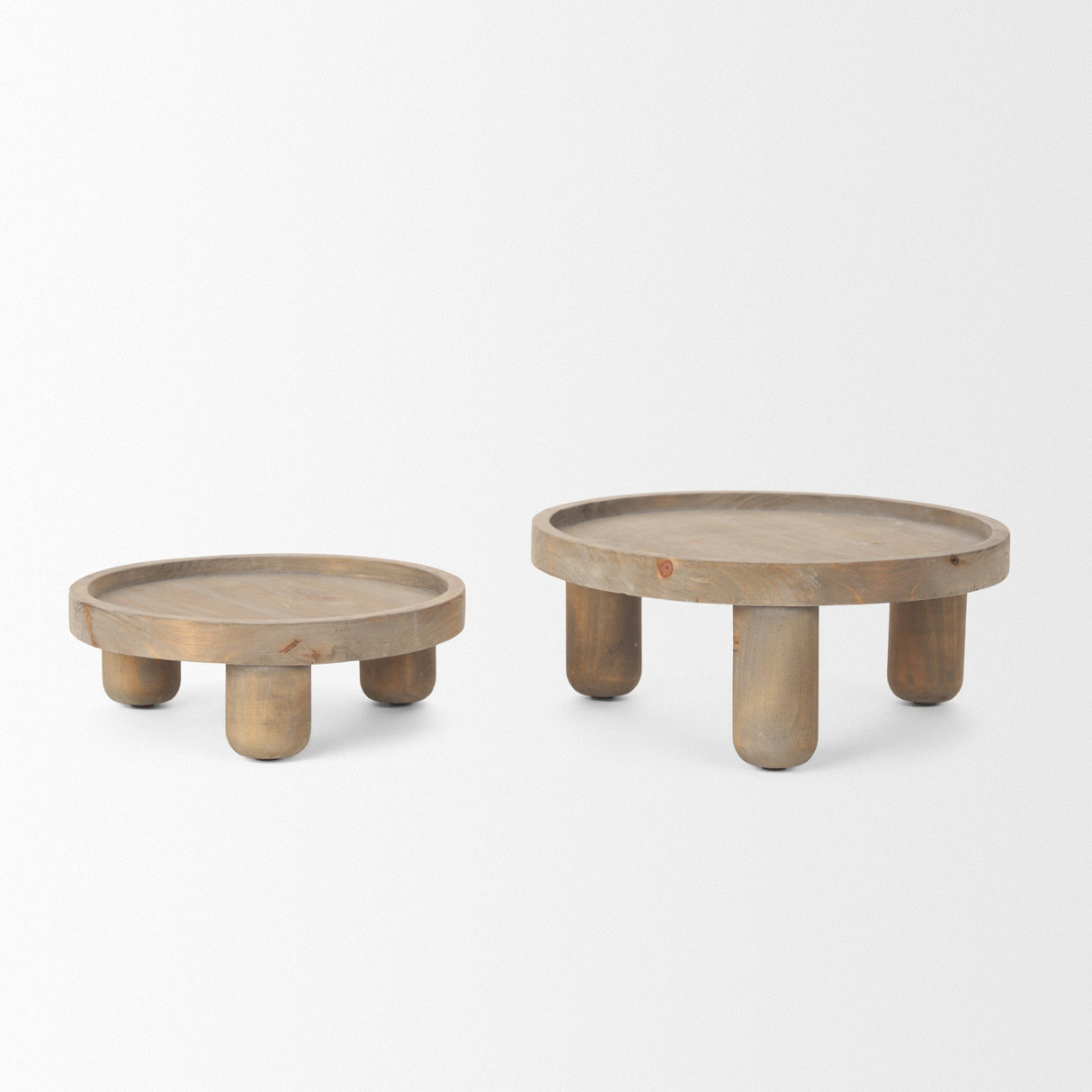 Virve Round Light Brown Wood w/ Gray Wash Wooden Trays by Mercana at Eve Furniture