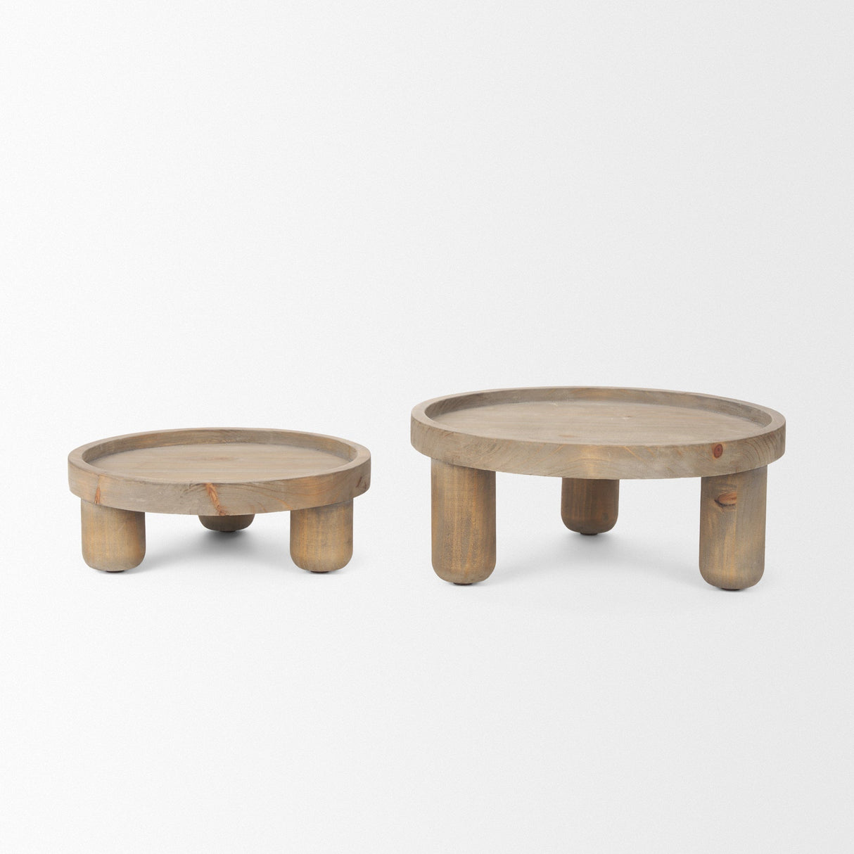 Virve Round Light Brown Wood w/ Gray Wash Wooden Trays by Mercana at Eve Furniture