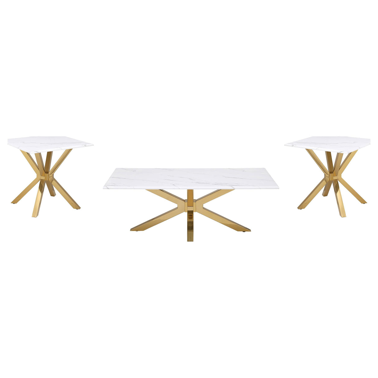 Visalia White and Gold 3-Piece Faux Marble Coffee and End Table Set by Coaster at Eve Furniture