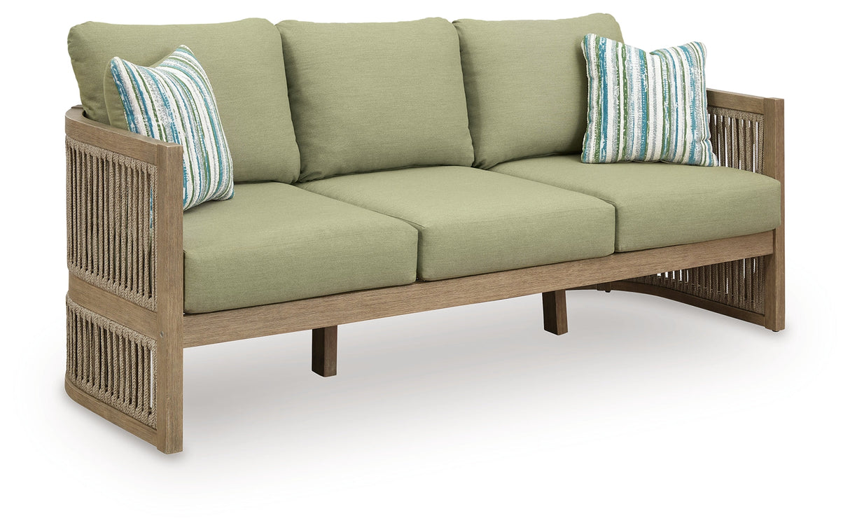 Vision Lane Beige/Green Outdoor Sofa with Cushion by Ashley at Eve Furniture