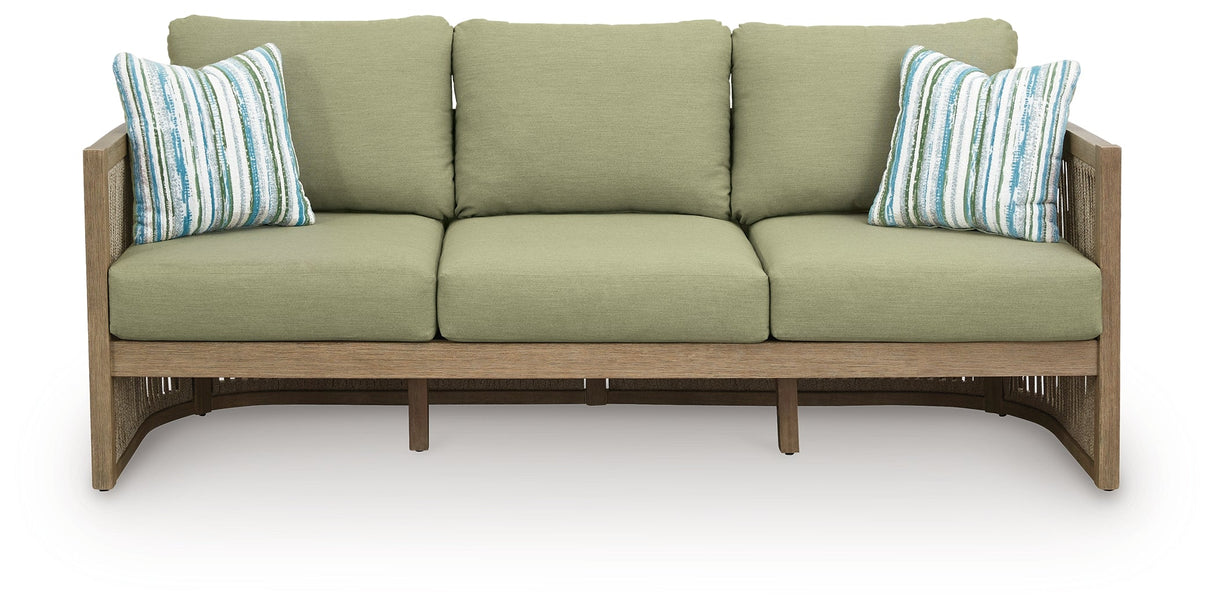 Vision Lane Beige/Green Outdoor Sofa with Cushion by Ashley at Eve Furniture