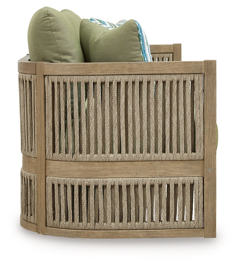 Vision Lane Beige/Green Outdoor Sofa with Cushion by Ashley at Eve Furniture