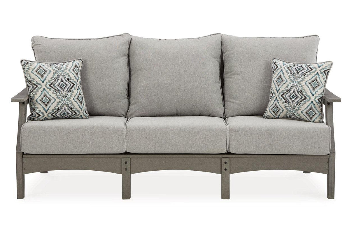 Visola Gray Outdoor Sofa and 2 Chairs with Coffee Table by Ashley at Eve Furniture